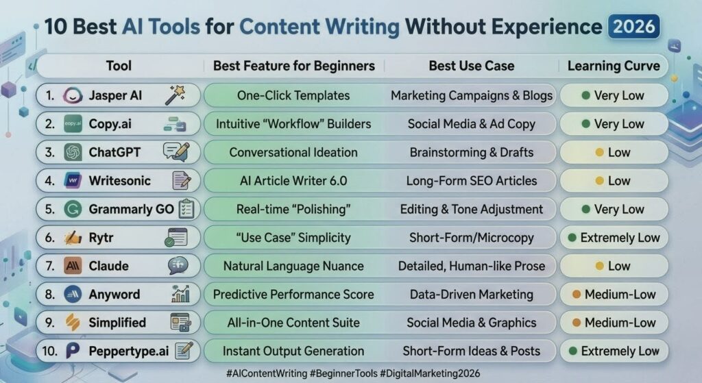 10 Best AI Tools for Content Writing Without Experience